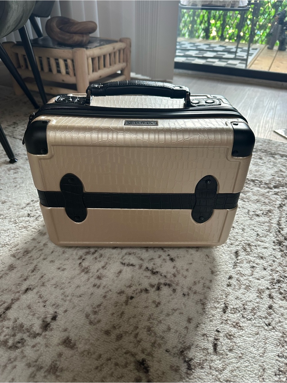 NWT | CALPAK Almond Croc Embossed Vanity Case Travel Makeup Train Case